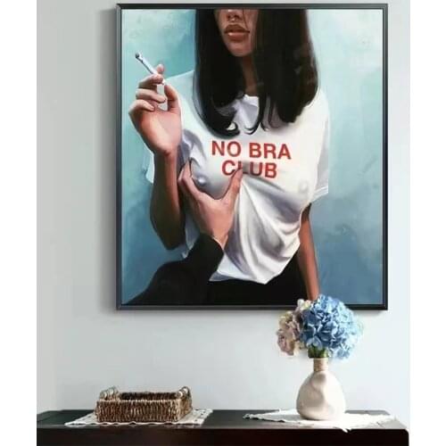 AMTMBS Modern Wearing No Bra Club Clothes Smokes Girl Pictures By Numbers Hand Painted On Canvas Painting By Numbers Art Decor