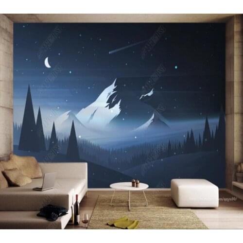 Papel de parede snow mountain night view modern and simple 3d wallpaper mural,iving room tv wall bedroom wall papers home decor
