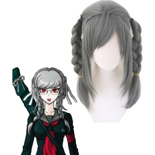 Danganronpa Dangan Ronpa Peko Pekoyama Double Braided Dark Grey Synthetic Costume Cosplay Wig for Halloween Party