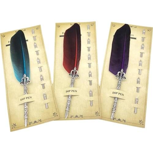 Retro Feather Dip Fountain Pen Vintage Feather Quill Dip Fountain Pen Smooth Writing Supplies Stationery Gift For Teacher