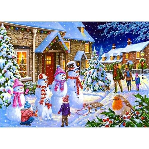 Landscape House Winter Snow Scenery Printed Water-Soluble Canvas 11CT Cross Stitch DIY Embroidery Patterns DMC Adults
