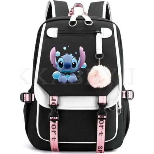 Casual Stitch Backpacks for Teenager Girls USB Charge Schoolbag Women Daily Mochila Bagpack School Backpack Travel Bags