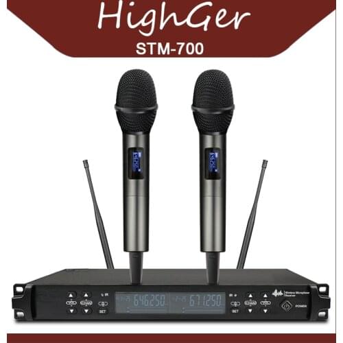 HighGer Professional 2 Handheld UHF Frequencies Dynamic 2 channels Wireless Microphone for Karaoke System Stage-Performance