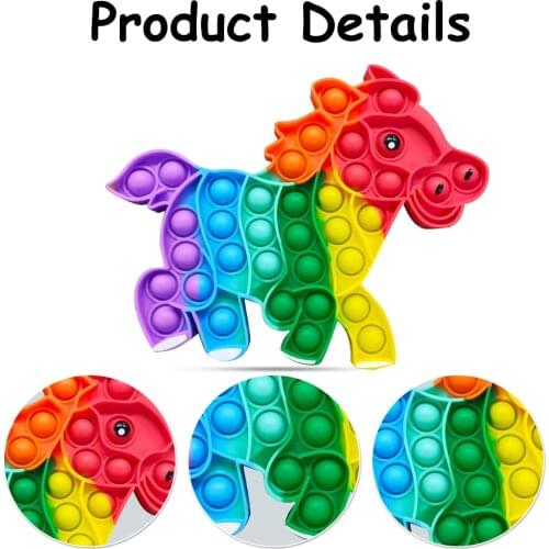 Push Bubble Fidget Toys Silicone Cartoon Horse Anti Stress Fidget Rainbow Relieve Stress and Increase Focus Adult Kid Toys