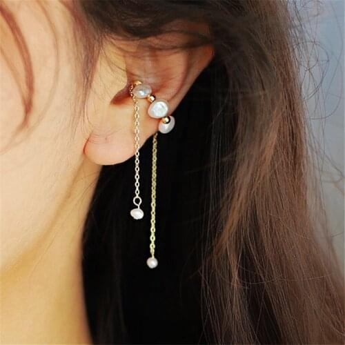 No Ear Hole Earrings Natural Special-Shaped Pearl Long Tassel Pearl Ear Bone Clip Earrings Super Fairy Women Ear Clip Jewelry