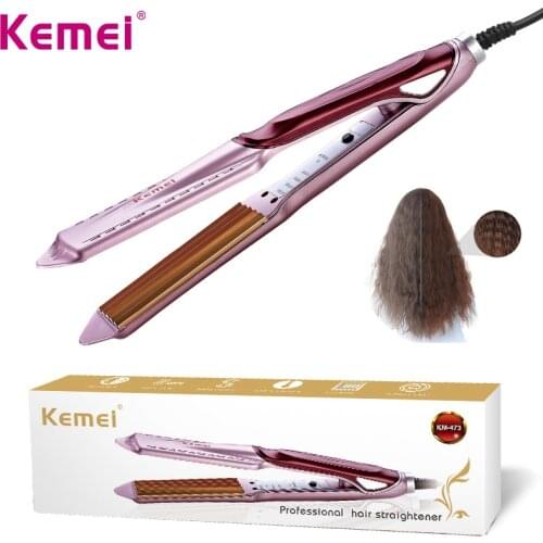 Kemei Hair Iron Curlers Fashion Professional Ceramic Corrugated Crimper LCD Desplay Dry&wet Rotating Electric Hair Tools