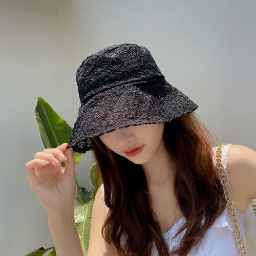 New Lace Hat for Women Soft Lace Flower Wide Brim Sun Hats Floppy Hollow Summer Fisherman Hats Ladies Bucket Hat