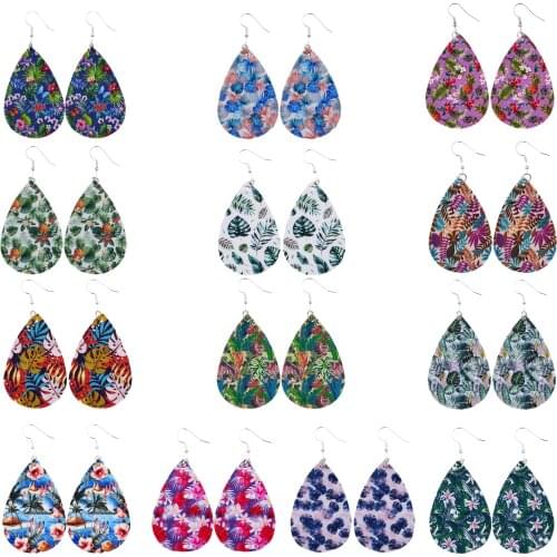 Tropical Rainforest Leaves Leather Earring New Trendy Double Sided Leaf Print Drop Earrings For Women Fashion Jewelry Gift