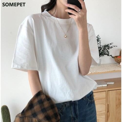 2021 New Summer T Shirt Women Soft Free Loose Hot Sale Solid Fresh Casual Natural Short Basic Shirts 9 Colors