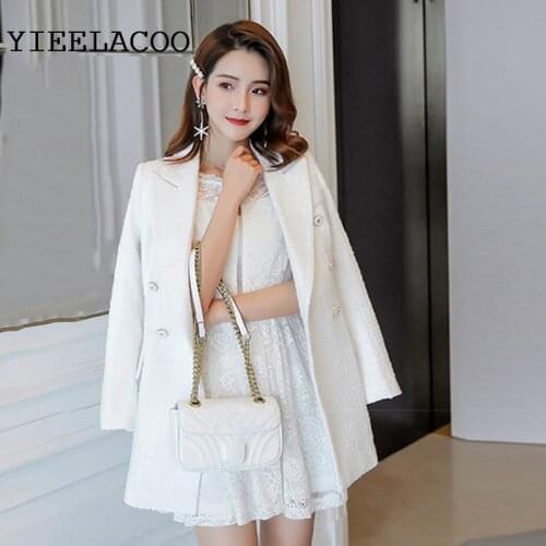 White tweed coat Medium-long one-piece Autumn/winter womens jacket New Small Fragrance bright wire braided ladies jacket coat
