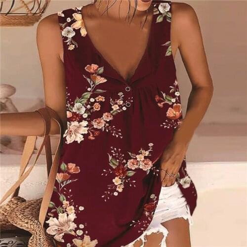 Print New Womens Vest Summer V-neck Sleeveless Casual Loose Shirt Top Fashion T-shirts Vest 2XL