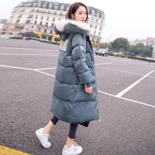 Timis Li Winter Down Jacket Women Hooded velvet Parkas Warm Female Down Loose Coat Long Sleeve Fake Animal hair collar outwear