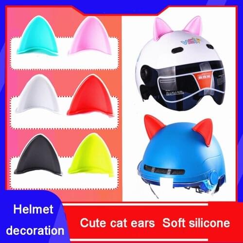 1PC Cute Cat Ears Helmet Decoration Universal Helmet Accessories Feel Free To Paste Bike Motorcycle Cartoon Soft Silicone Sturdy