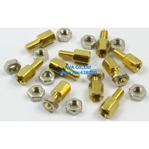 100 M3x6mm Male Female Hex PCB Standoff Spacers 6mm Body Length with Nuts