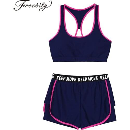 2Pcs Racer Back Bras Top and Shorts Women Running Sets Female Summer Sport Suit Yoga Set Gym Clothing Workout Outfits Sportswear