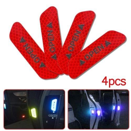 4pcs/set of Car Stickers Universal Warning Sign Reflective Sticker OPEN High Reflective Car Door Exterior Stickers
