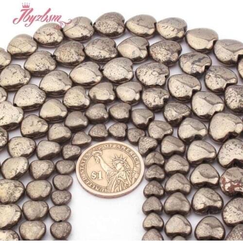 8.10.12mm Smooth Heart Silvers Gray Pyrite Spacer Beads Natural Stone for DIY Women Necklace Bracelet Rings Jewelry Making 15"