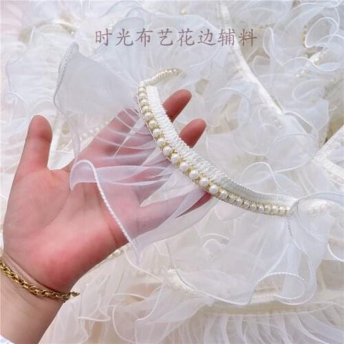 9cm Pleated Lace Trim Bubble Skirt Ruffle Gauze Lace Ribbon Pleated Lace Fabric Accessories Tutu Beads Lace Wedding Decortion