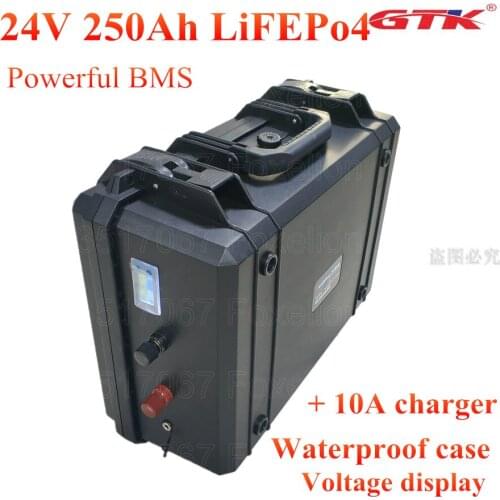 24V 250Ah lifepo4 batterie Lithium Iron Phosphate LFP bateria 24v solaire 250ah BMS System RV EV inverter waterproof case + 10A