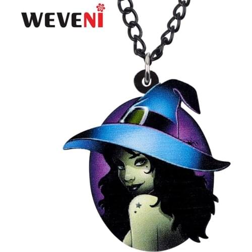 WEVENI Acrylic Halloween Mysterious Witch Necklace Long Chain Festival Costumes Jewelry Women Girl Teens Kids Fashion Party Gift