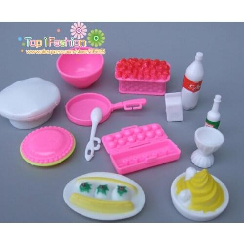New 10Pcs/lot Doll Accessories For Barbie Dolls / Monster Hight Dolls Kitchen Cake Play House Toys for Girls Baby