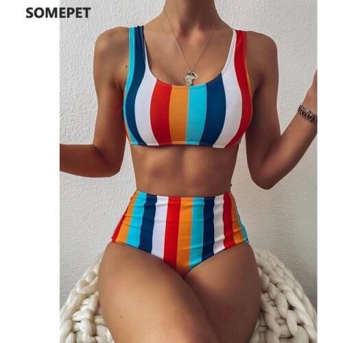 High Waist Bikini 2021 Sexy Striped Swimsuit Women Swimwear Female Push up Bikini Set Swimming Wear for Bathing Suit Swimsuits