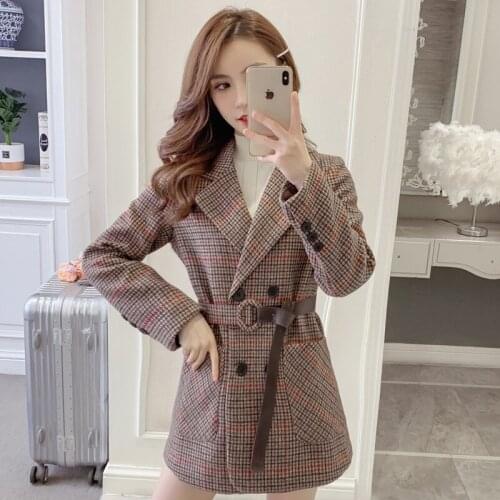 Plaid Double Breasted Womens Blazers Long sleeve Casual Office Lady Blazer Coat Button Streetwear 2020 Autumn Slim Blazers