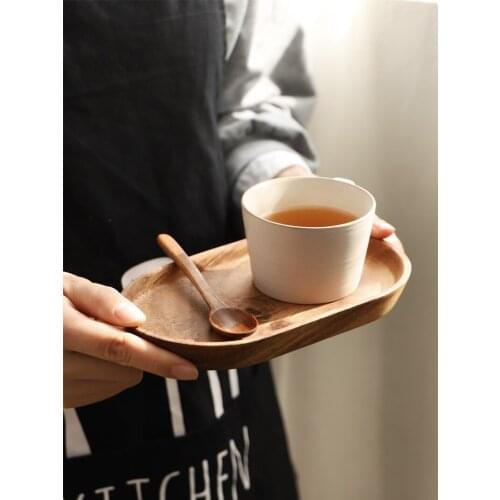 Japanese-Style Locust Wood Oval Tray Solid Wood Dinner Plate Afternoon Tea Tray Unpainted Dim Sum Plate Storage Tray