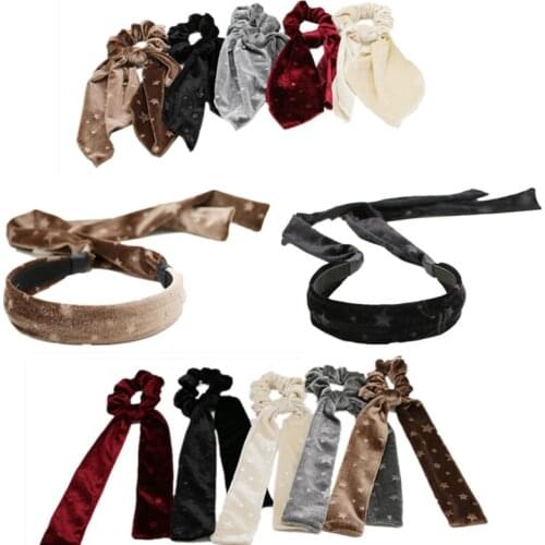 New winter star Printing velvet girls hairband long tails bow hair accessories for children