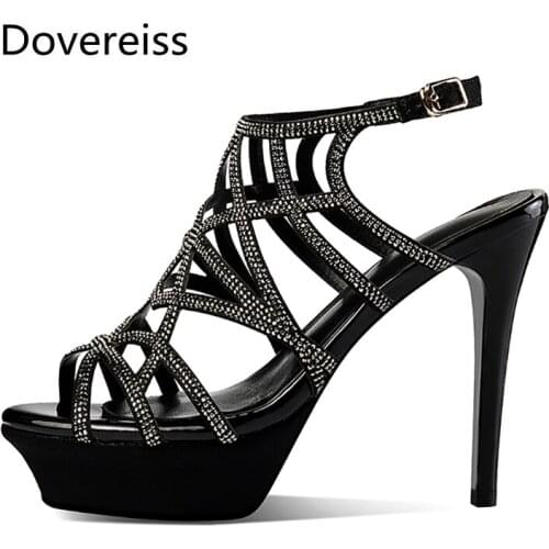 Dovereiss Fashion Summer Womens Shoes Narrow Band Elegant Buckle Waterproof Stilettos heels Gold Femmes Sandales Consice 33-40