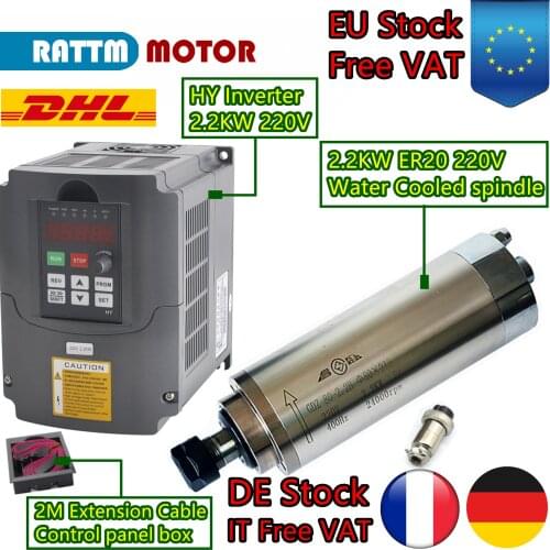 【EU free Delivery】2.2Kw ER20 Water Cooled Spindle Motor 220V & 2.2KW HY Inverter VFD VSD for CNC Router Milling Machine