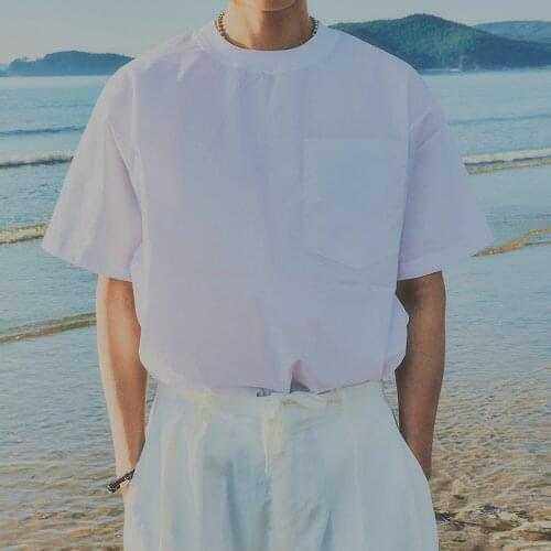 Short sleeve t-shirt mens solid color cotton loose large summer top half sleeve mens base Shirt Long Sleeve T-Shirt