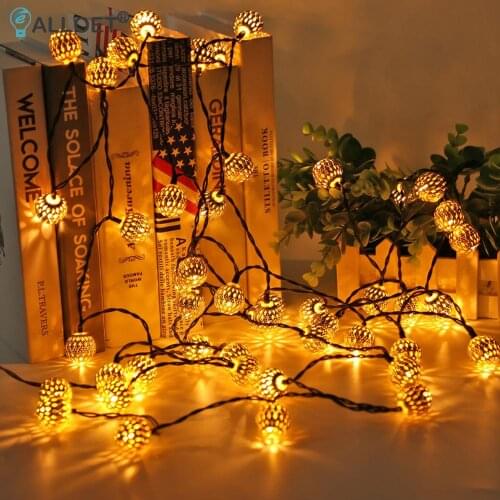 Solar Moroccan Ball Lamp String LED Metal Hollow Colorful Fairy Light Decor Hanging Garden Lamp Garlands Christmas Party Decor