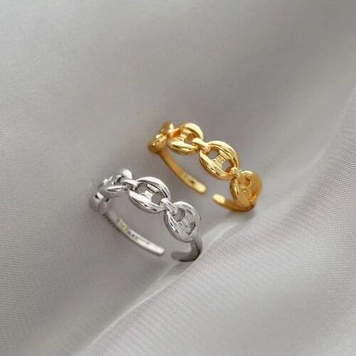 HECHENG,Gold Color Plating Chain Shape Ring,For Vintage Gothic Chunky Midi Ring Antique Jewelry Accessories