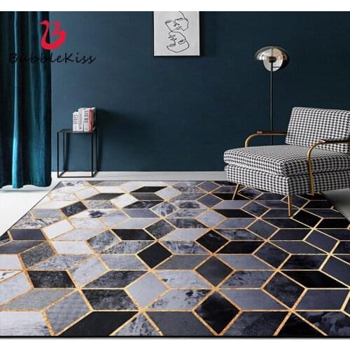 Bubble Kiss Modern Nordic Style Golden Geometric Pattern Area Rugs for Bedroom Thickened Soft Home Living Room Carpet Bedsie Mat