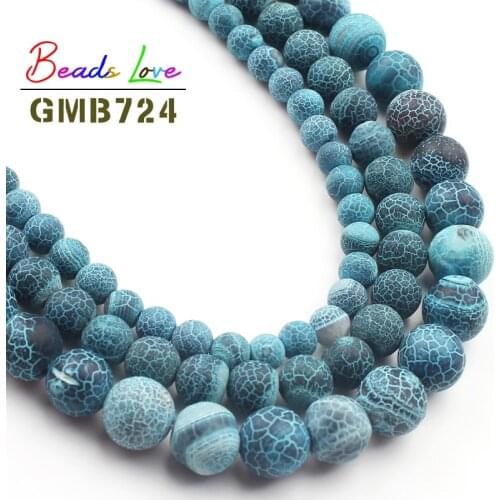 6mm-10mm Natural Stone Frost Cracked Crab Blue Dream Fire Agates Round Beads Diy Bracelets for Jewelry Making Wholesale 15 Inch