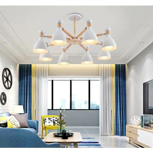 Wrought iron & solid wood E27 nordic personality simple white & black & gray color chandelier for bedroom kitchen living room