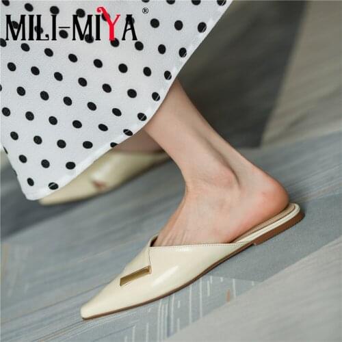 MILI-MIYA 2021 Spring Autumn Genuine Leather Lazy Folds Outdoor Flat Mules Women Fashion Pointed Toe Summer New Dress Shoes