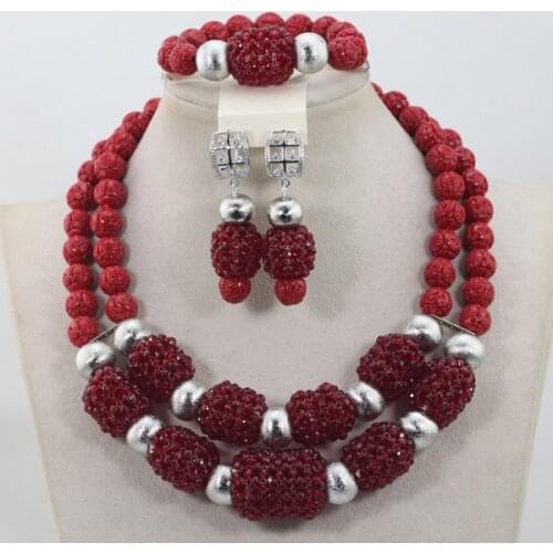 Fashion Wine Red Coral Add Crystal Beads Jewelry Set African Wedding Bridal/Women Beads Necklace Jewelry Set Free Shipping CJ803