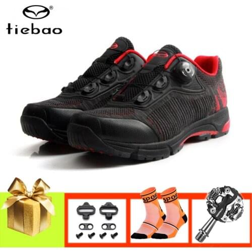 TIEBAO mountain bike shoes men Fitness cycling sneakers SPD Pedals women outdoor self-locking breathable mtb bicycle shoes