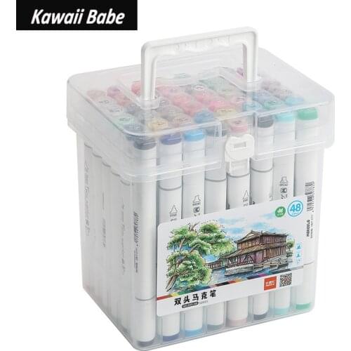 School Supplies 12/18/24/36/48/60 Color Markers Set Manga Drawing Markers Pen Sketch Felt-Tip Twin Brush Pen Art Supplies
