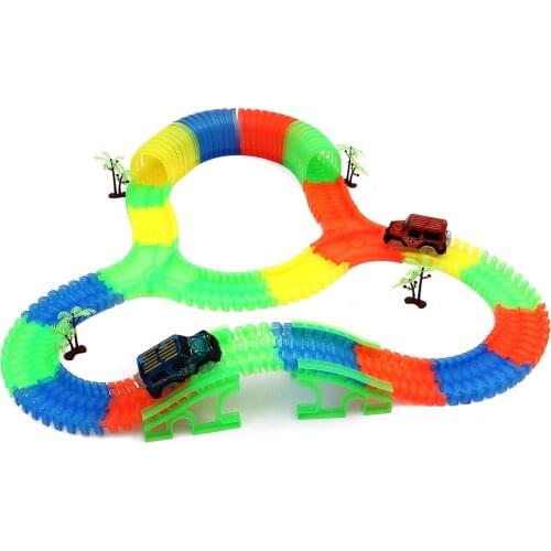 Shineheng Glowing Race Track Sets Bend Flexible Stunt Road Assembly Toy Plastic Crossing/Tunnel/Arch Bridge/led Cars