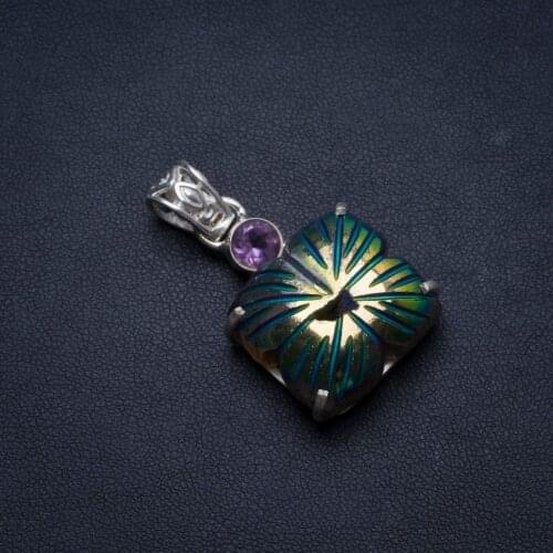 Natural Druzy and Amethyst Handmade Indian 925 Sterling Silver Pendant 1 1/2" U0437