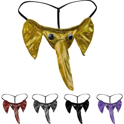 New PU Leather Mens G-String Elephant Thong Underwear Lingerie Sexy Penis Pouch Panties Bikini Gay Men Briefs