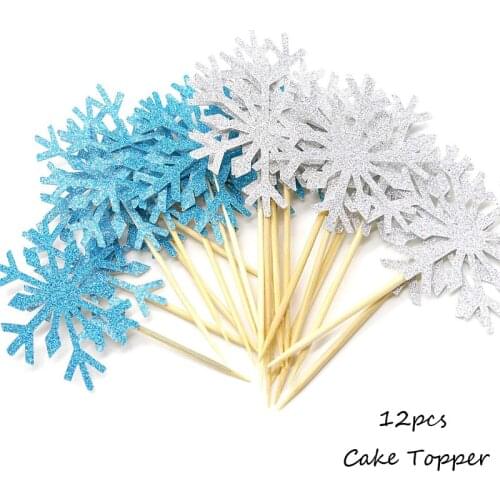 Omilut 12pcs Christmas Cake Decor Christmas Snow Blue/White Cake Topper Decor Merry Christmas Party Supplies For Child