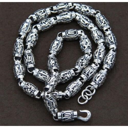 Retro Thai Silver Necklace S925 Sterling Silver Rough Bamboo Mantra Necklace Men Punk Special Offer Evil Spirits