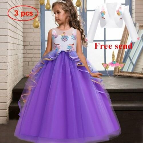 2021 Rainbow Unicorn Dress Girl Kid Dresses for Girl Long Children Clothes Cosplay Princess Party Christmas Dress 10 12 Vestidos