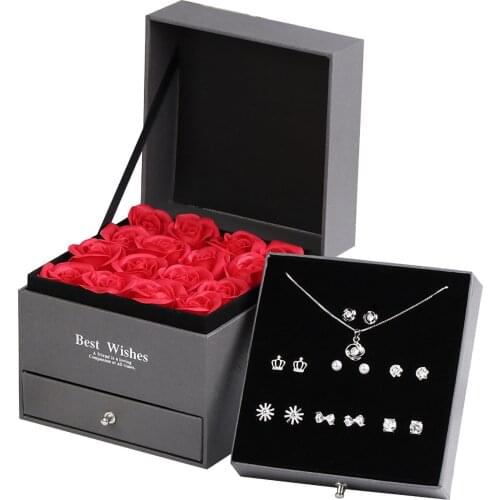 One Week Rose Soap Floral Women Trendy Stud Earrings 7 Pair Set Jewelry For Girls Wholesale Accessories Valentines Day Gift Box