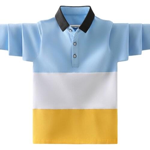 Boys School Uniform Polo Shirt Fashion Splicing Design Kids Casual Long Sleeve Tops For Childrens 4-15 Years Wear