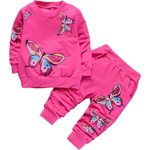 Baby Girls Tracksuit Cartoon Butterfly Print Children Sets Autumn Long Sleeve Infant Clothing New Fashion Casual Home Wear 1-3Y